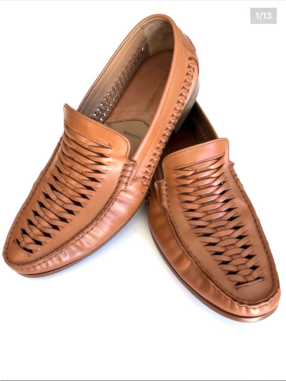 Johnston&Murphy men's Tan Leather Woven Loafers